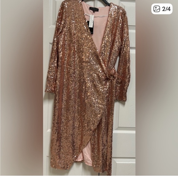 Eloquii Pink Sequin Rose Gold Wrap Dress—Sz 16 - Picture 2 of 6